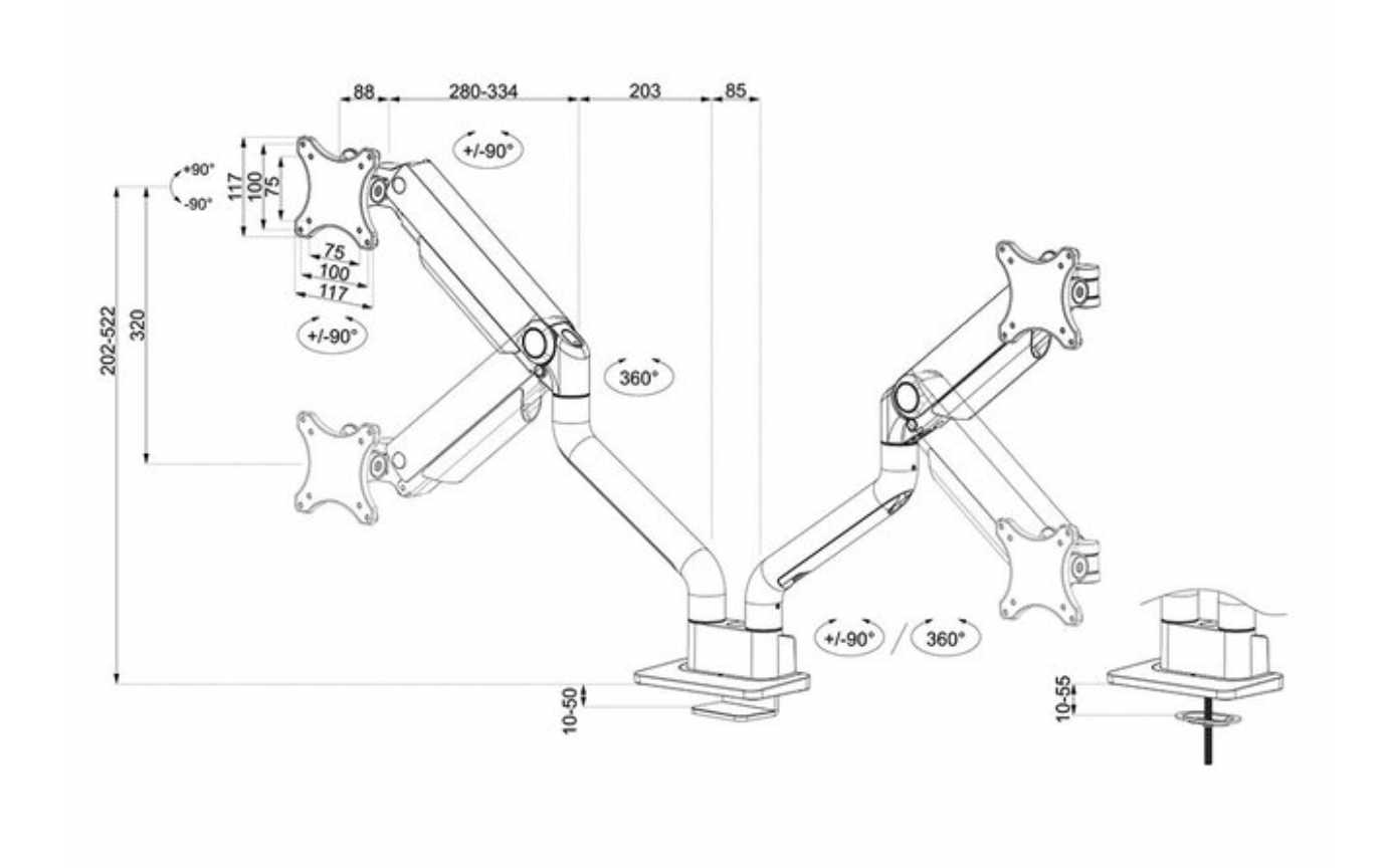 Neomounts DS70S-950BL2 Monitorarm 17-35" - gasveer - Topfix - 180°-stop