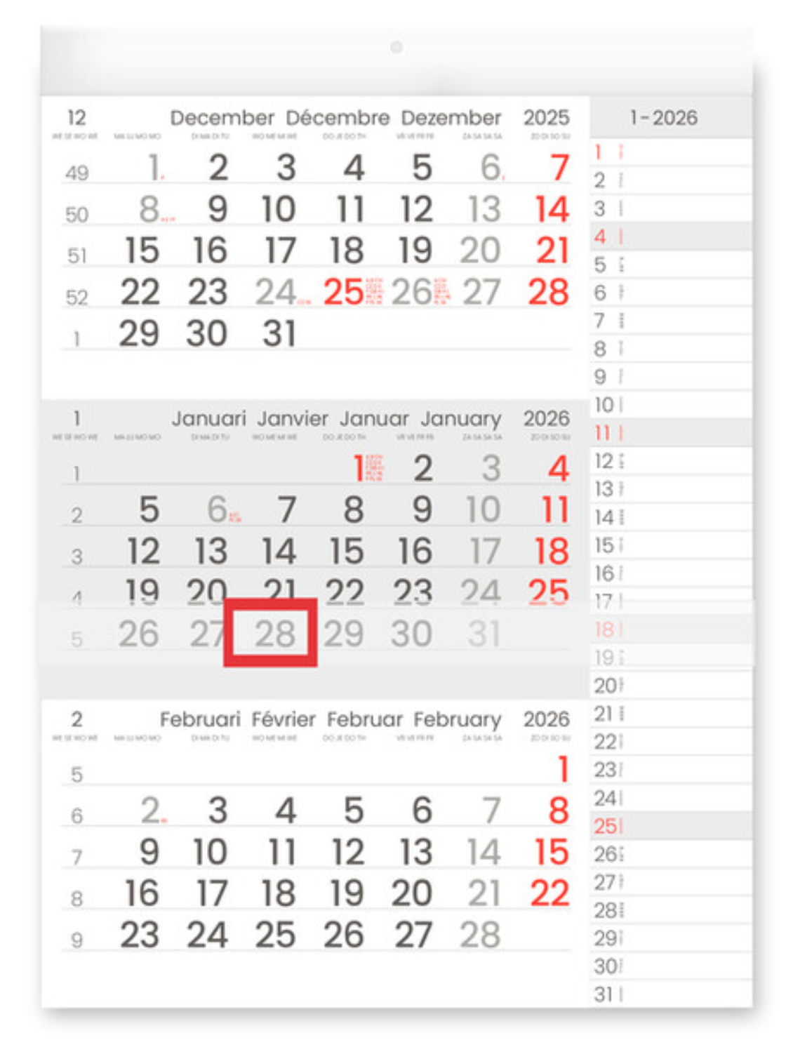 Driemaandskalender Compact Notes, 2026