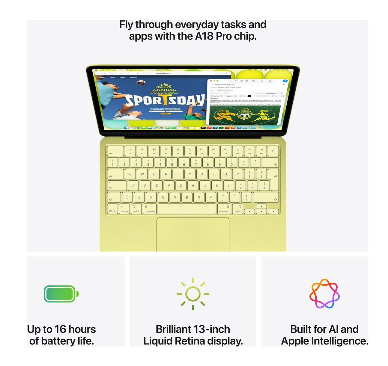 Apple MacBook Neo (2026) 13inch A18 Pro 8GB 256GB Citrus AZERTY