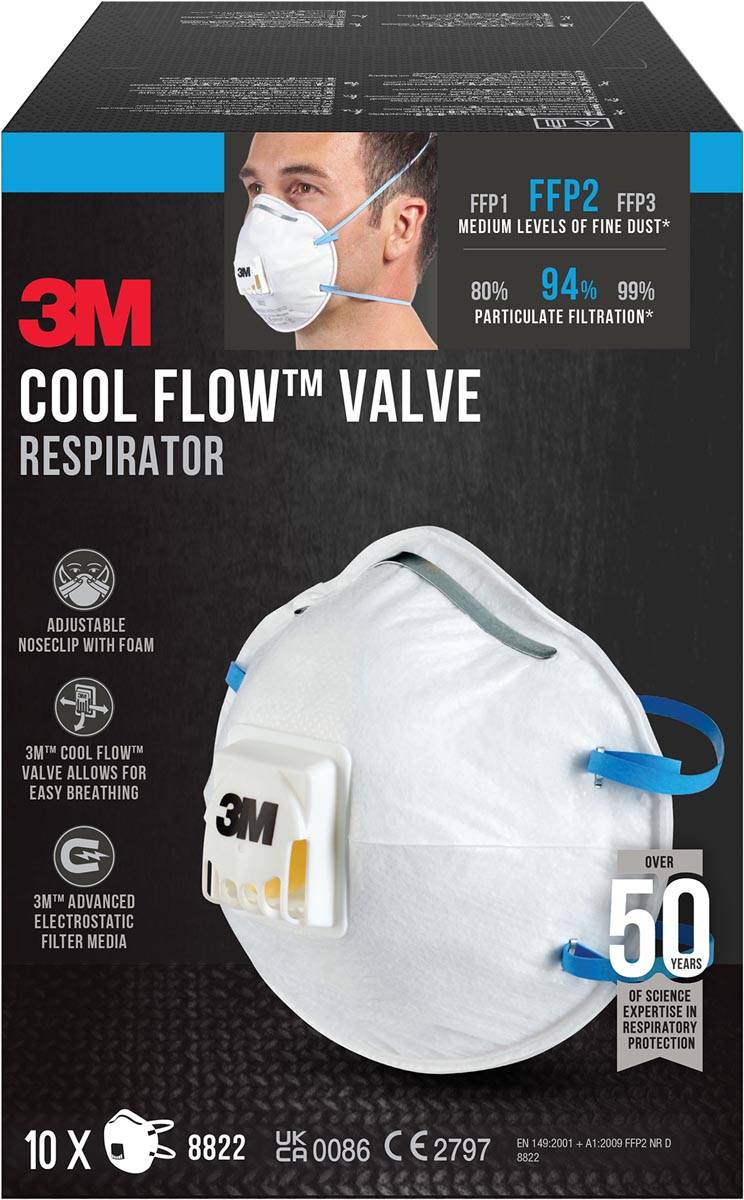 3M Cool Flow stofmasker, FFP2, met ventiel, pak van 10 stuks
