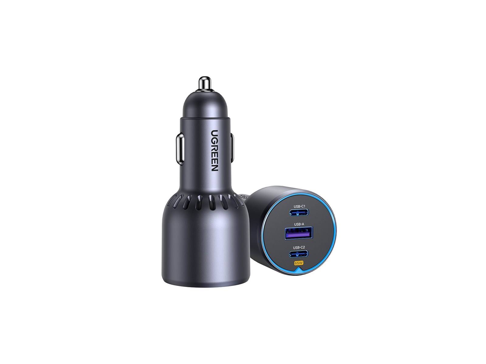 Ugreen 75W 3-Port Fast Car Charg gray Mobiele computer, Mobiele telefoon, Smartwatch, Tablet, Telefoon Grijs Sigarettenaansteker Snel opladen Auto