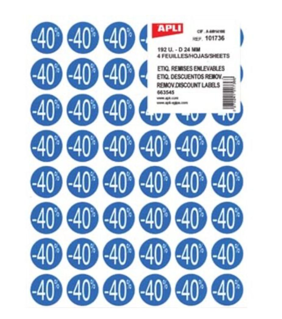 Agipa Kortinglabel -40%, blauw, pak van 192 stuks, verwijderbaar