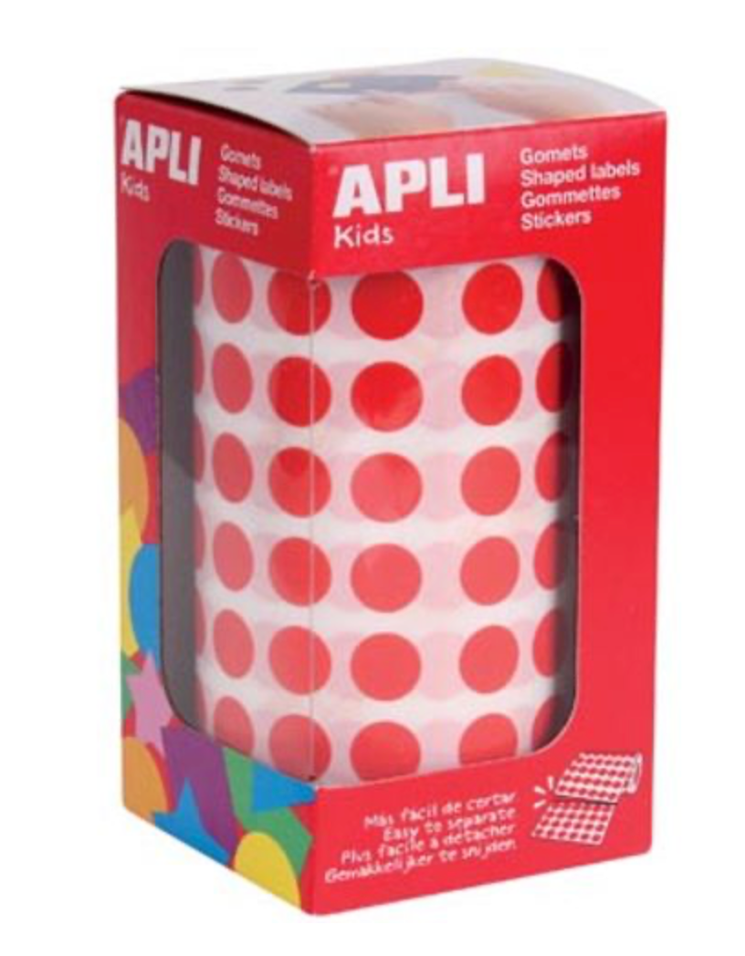 Apli Kids stickers op rol, cirkel diameter 10,5 mm, rood
