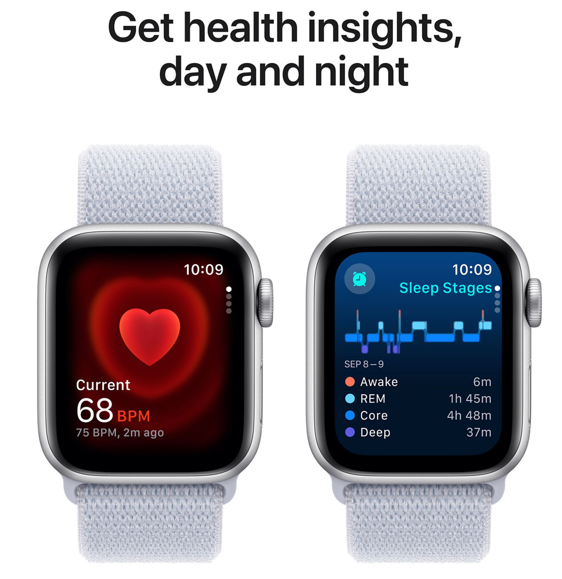 Apple Watch SE (2024) 40mm GPS Geweven bandje, Zilver (Blauw)