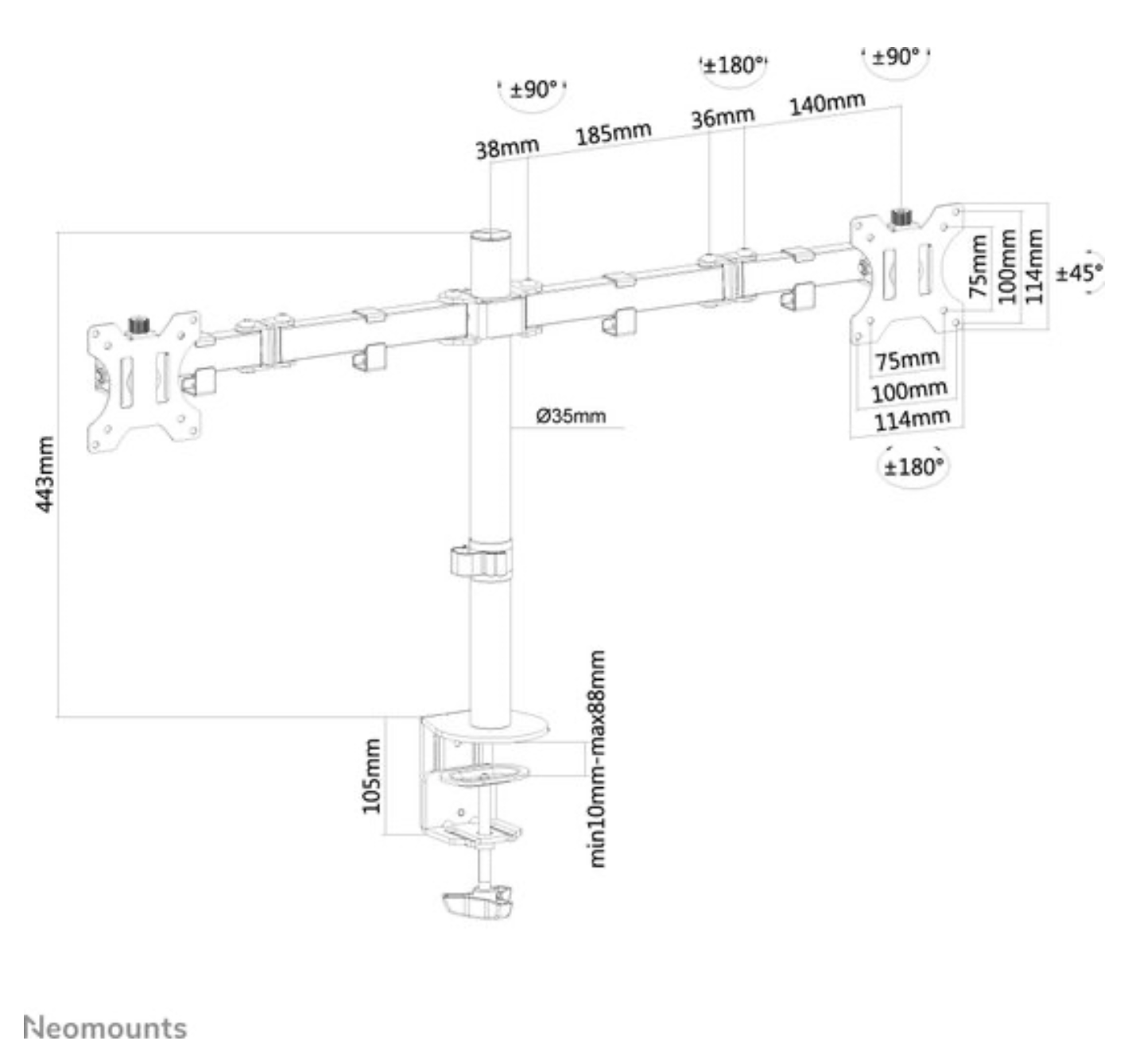Neomounts FPMA-D550DBLACK Monitorarm 2 schermen - 10-32" - 0-8 kg/scherm - zwart