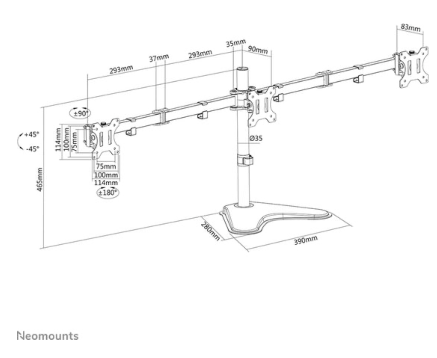 Neomounts FPMA-D550DD3BLACK full motion monitorstandaard 3 schermen - 10-27" - zwart