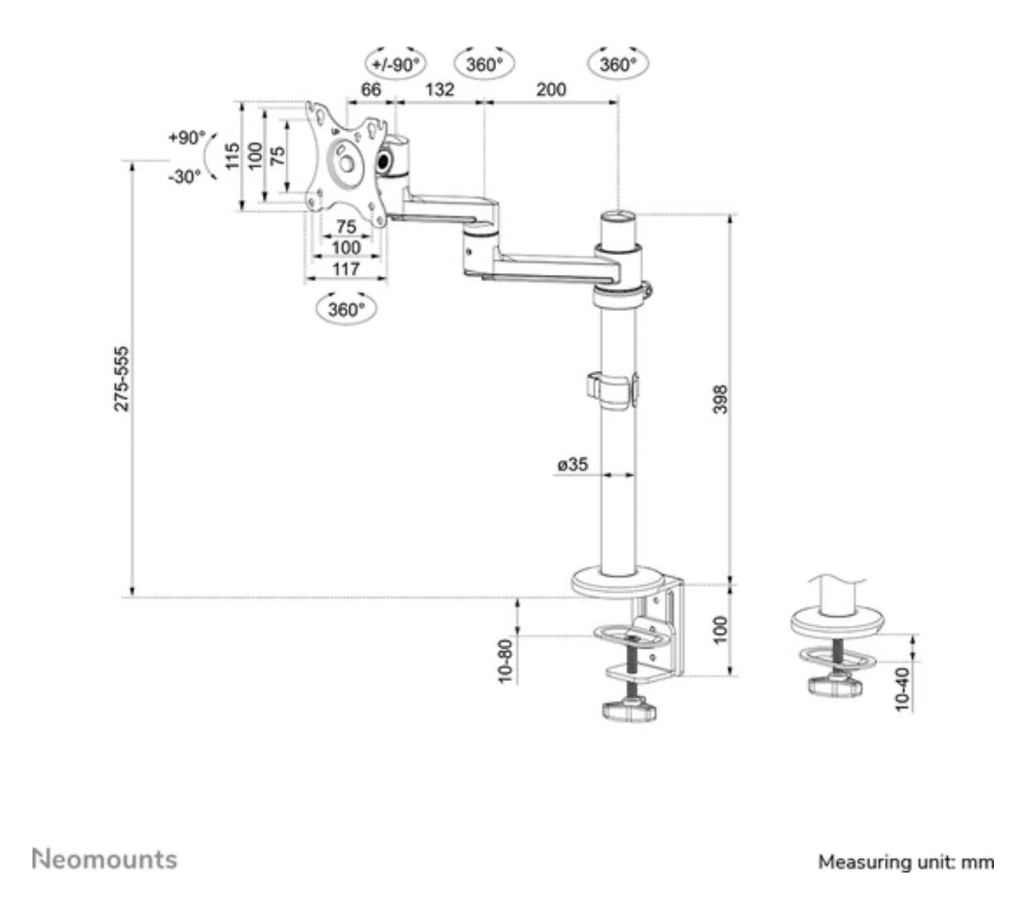 Neomounts NEXT Lite DS60-425BL1 Monitorarm 1 scherm - 17-27" - 0-8 kg - ruimtebesparend T-Rex model - 100% plasticvrije verpakking - zwart
