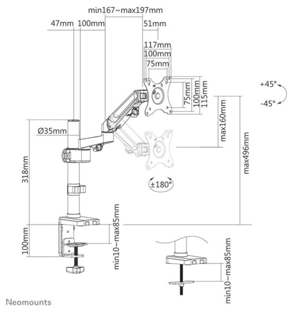 Neomounts DS70-750BL1 Monitorarm 17-27" - gasveer