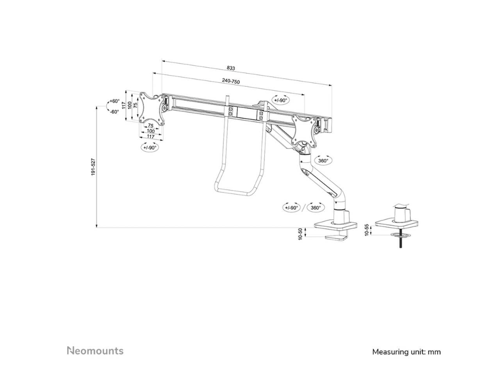 Neomounts DS75S-950BL2 Monitorarm 17-32" - gasveer - Topfix - 180°-stop