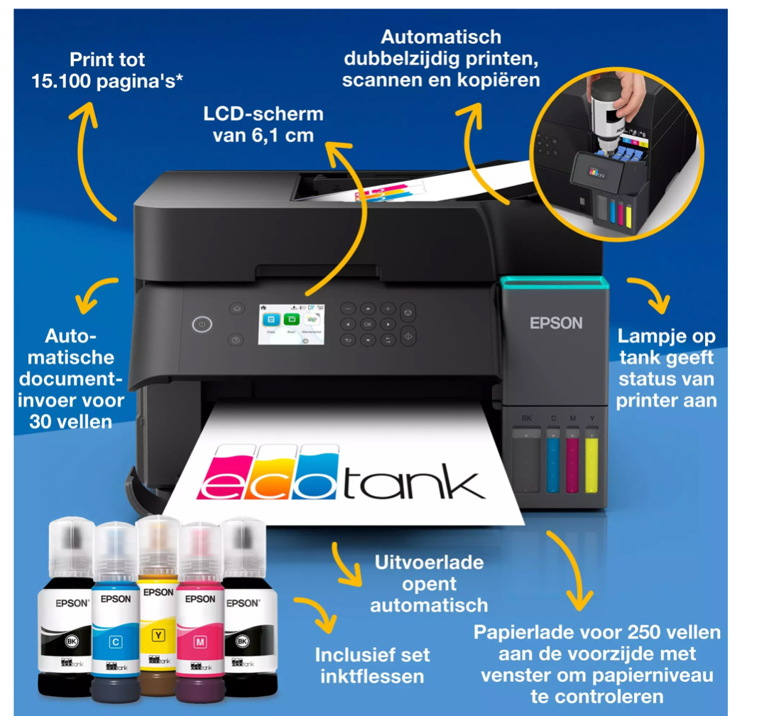 Epson EcoTank ET-3950 multifunctionele A4 Wi-Fi-printer met inkttank, inclusief tot wel 3 jaar aan inkt