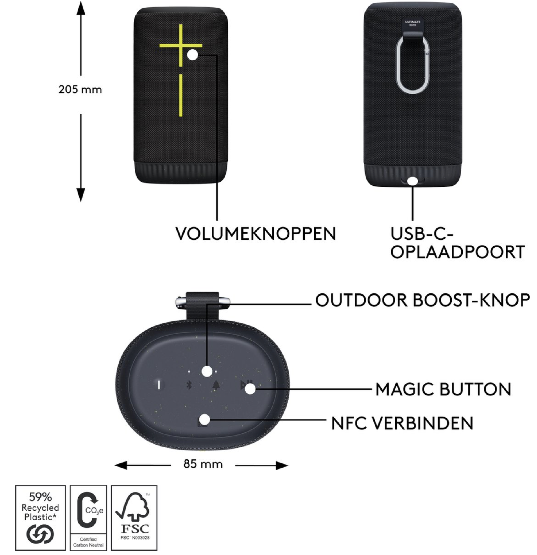 Ultimate Ears EVERBOOM Draadloze stereoluidspreker Zwart