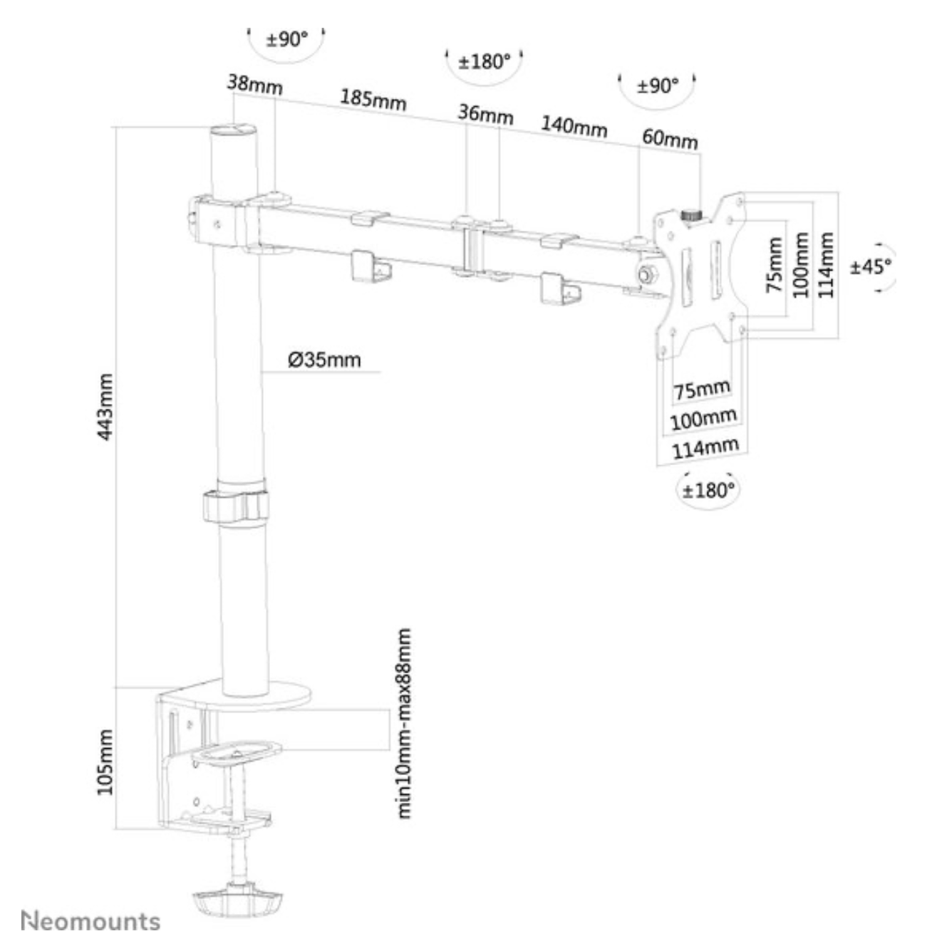 Neomounts FPMA-D550BLACK Monitorarm 1 scherm - 10-32" - 0-8 kg - zwart