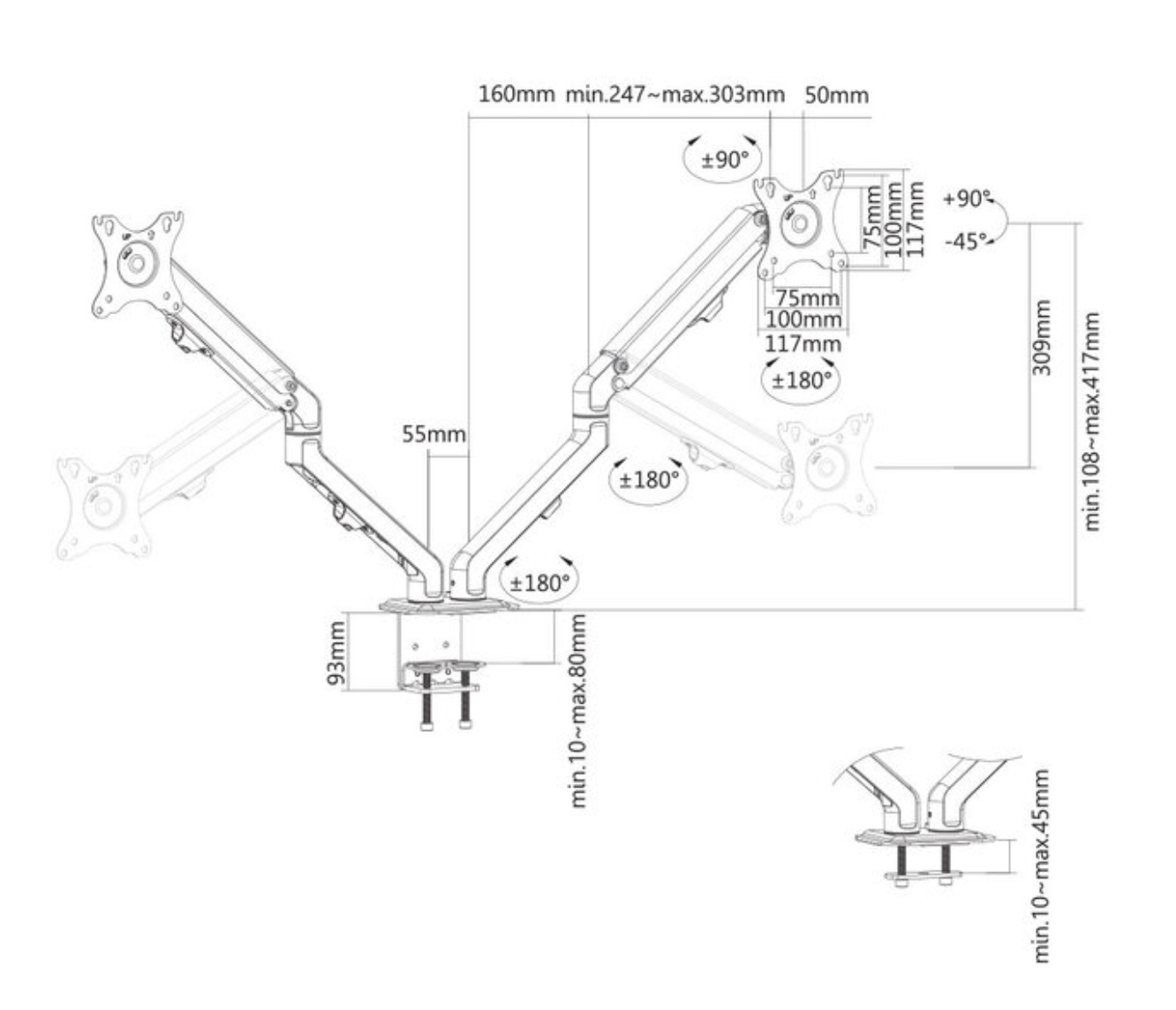 Neomounts FPMA-D650DBLACK Monitorarm 17-27" - mechanische veer