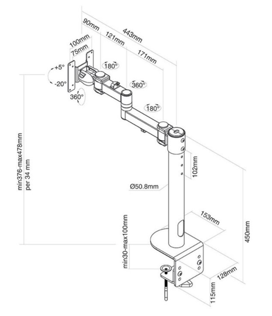 Neomounts FPMA-D960BLACKPLUS Monitorarm 1 scherm - 10-49" - 0-20 kg (curved 18 kg) - zwart