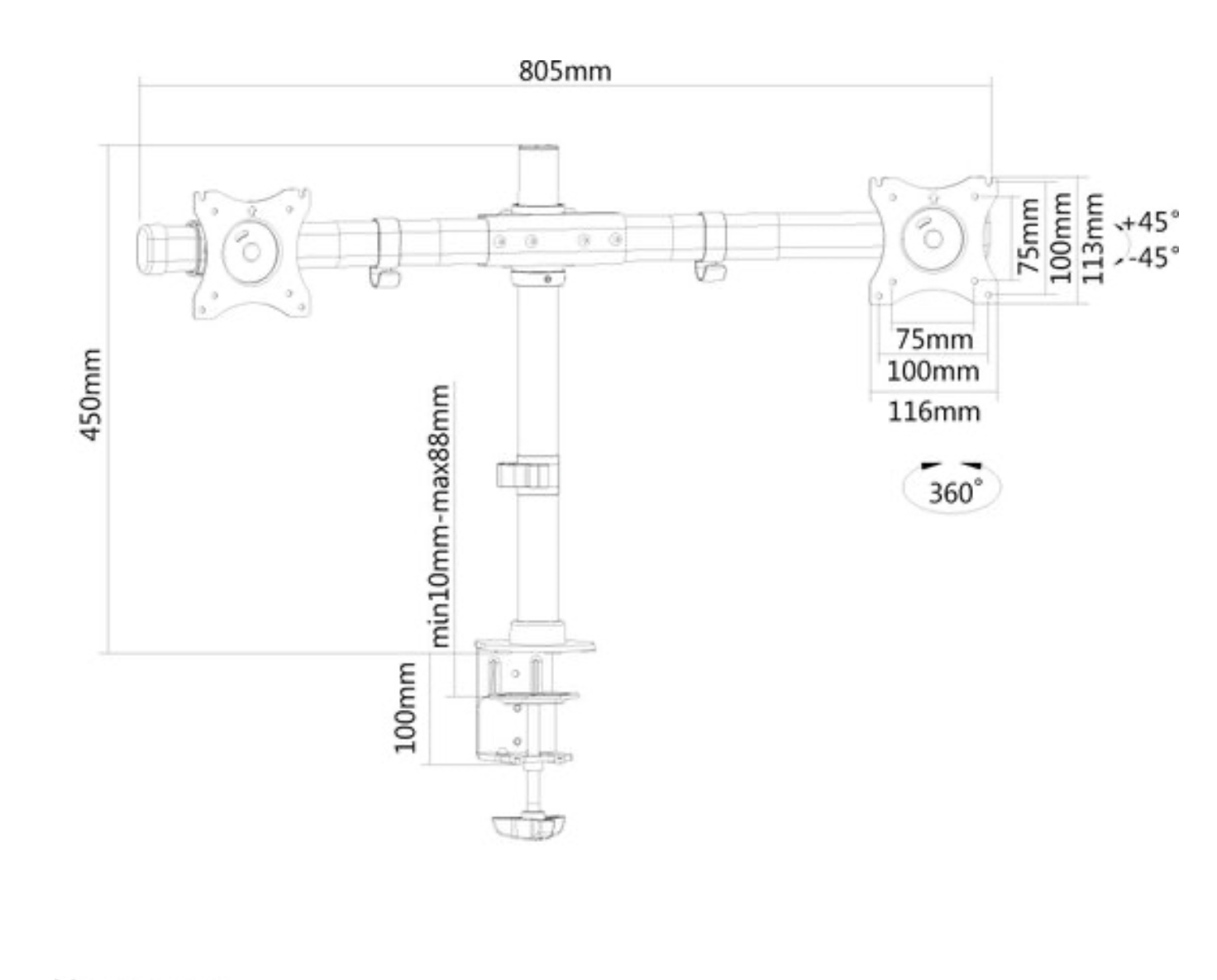 Neomounts FPMA-DCB100DBLACK Crossbar monitorarm 2 schermen - 10-27" - 0-10 kg/scherm - zwart