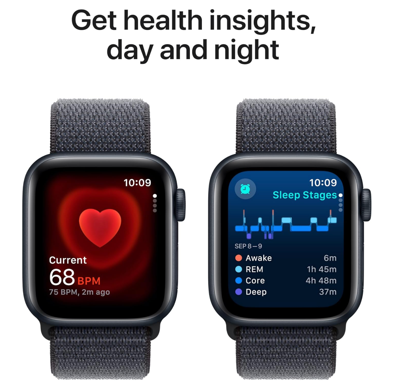 Apple Watch SE (2024) 40mm, GPS + Cellular, Geweven bandje, Zwart (Zwart)