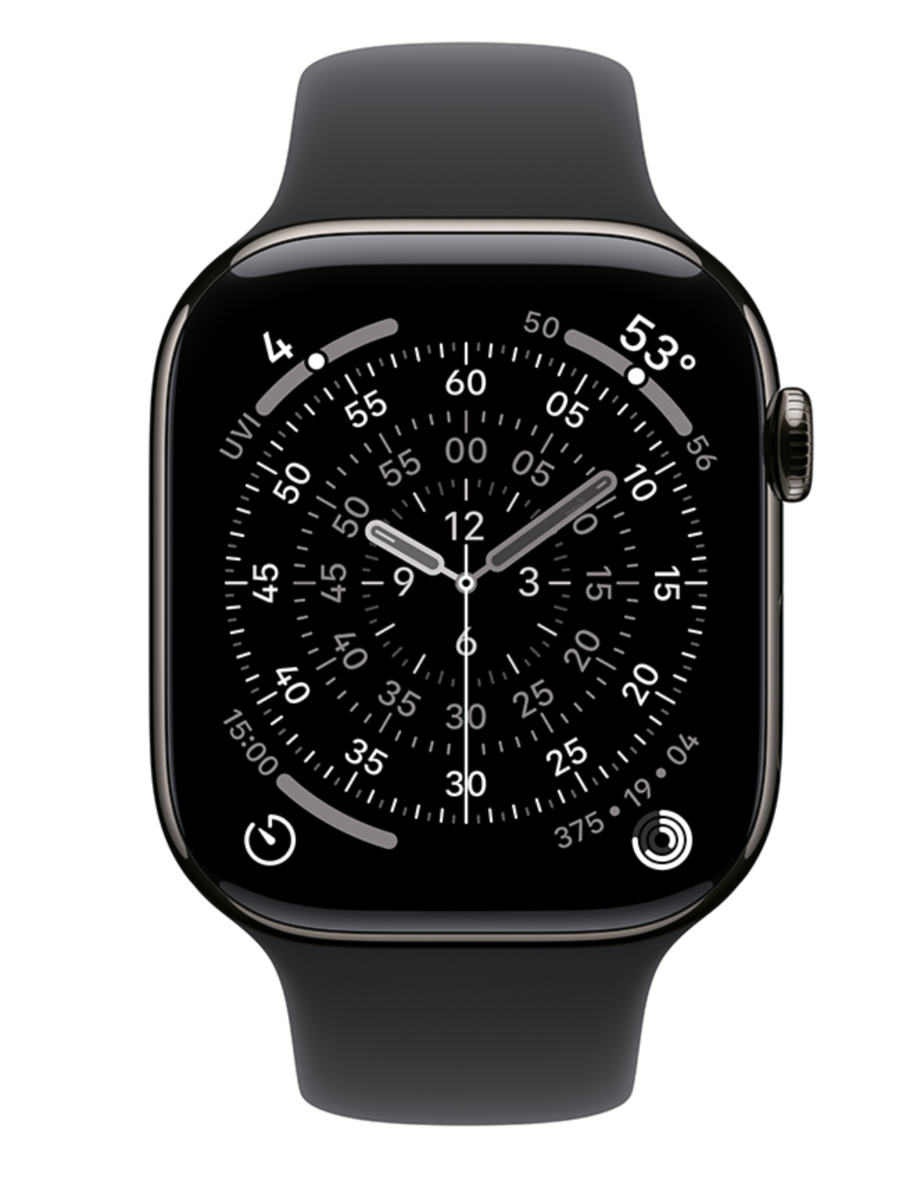 Apple Watch Series 11 42mm GPS + Cellular Titanium, Sportbandje M/L, Zwart (Zwart)