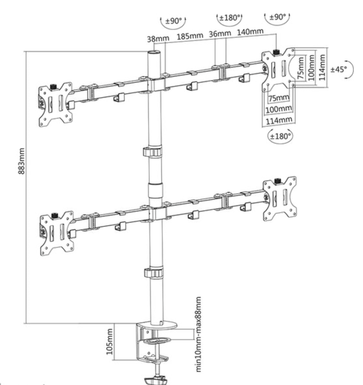 Neomounts FPMA-D550D4BLACK Monitorarm 4 schermen - 13-32" - 0-6 kg/scherm - zwart