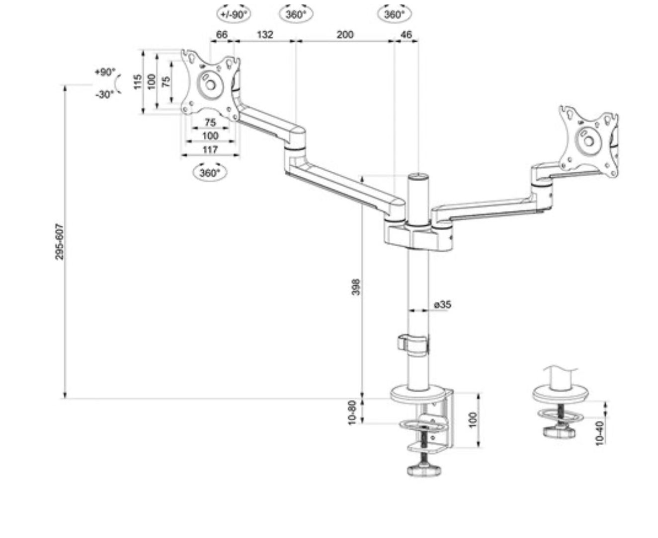 NeomountsNEXT Lite DS60-425BL2 Monitorarm 2 schermen - 17-27" - 0-8 kg/scherm - ruimtebesparend T-Rex model - 100% plasticvrije verpakking - zwart