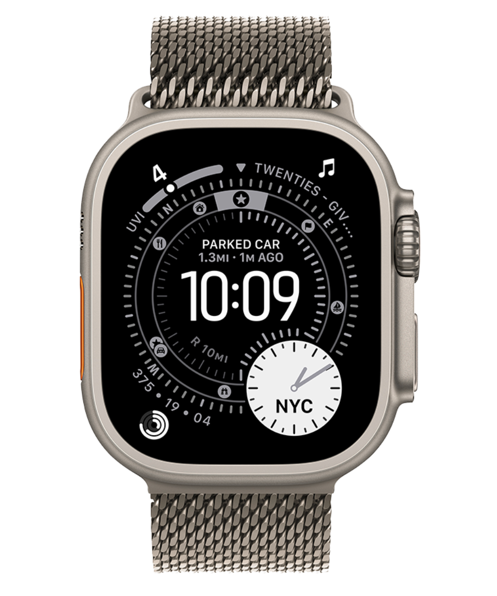 Apple Watch Ultra 3 Wifi + 5G 49mm Natural Titanium Case with Natural Titanium Milanese Loop - Large