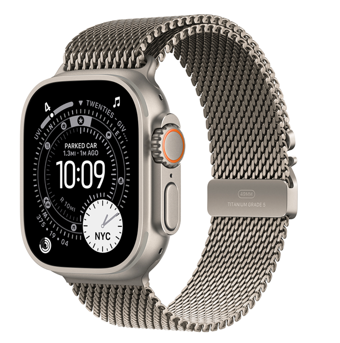 Apple Watch Ultra 3 Wifi + 5G 49mm Natural Titanium Case with Natural Titanium Milanese Loop - Large