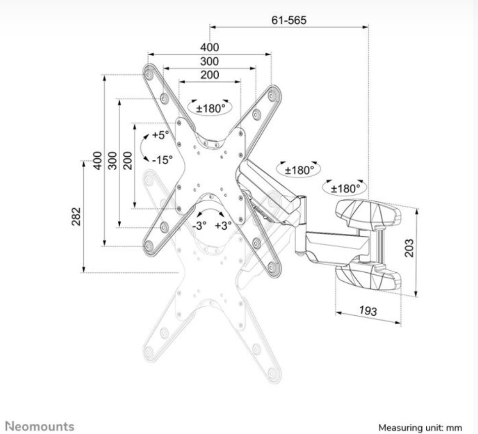 Neomounts WL70-550BL14 Monitor/TV-beugel wand 32-55" - gasveer - full motion