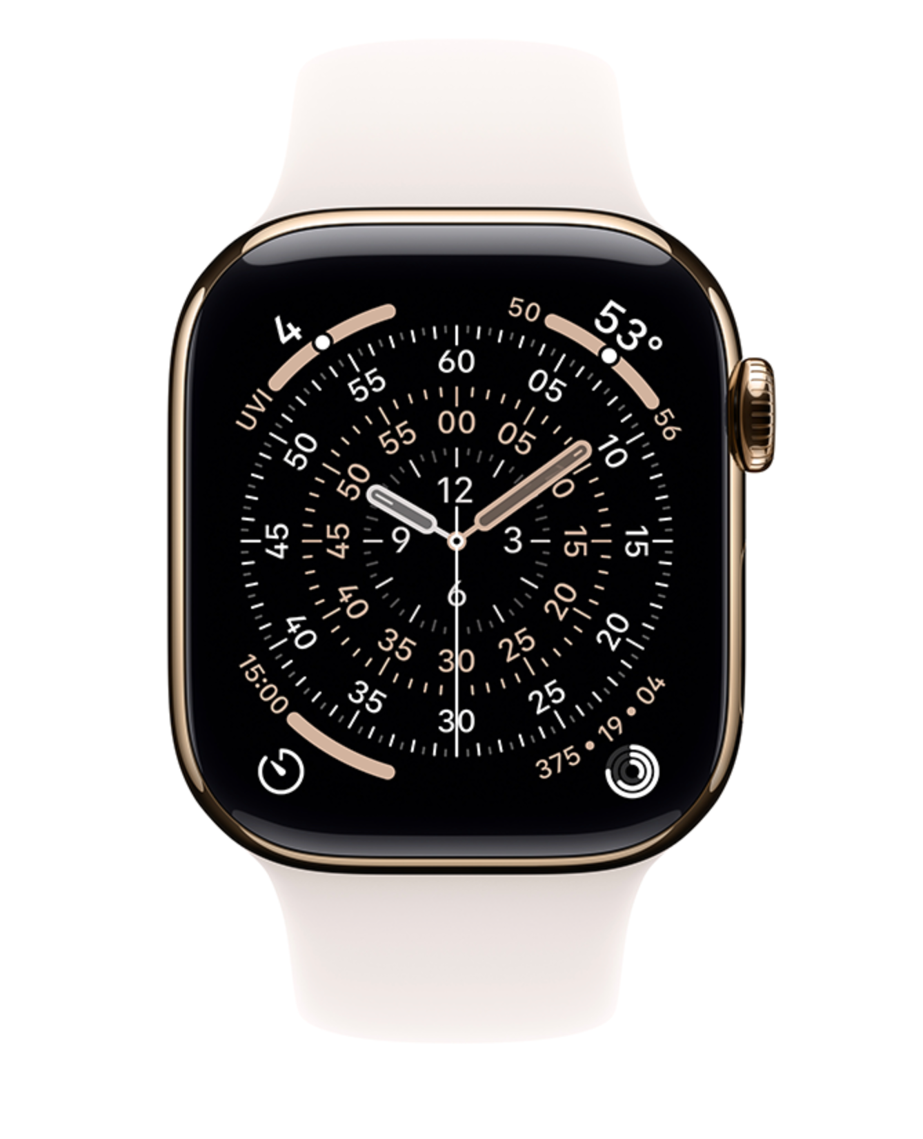 Apple Watch Series 11, 46mm, GPS + Cellular, Titanium, Sportbandje S/M, Goud (Roze)