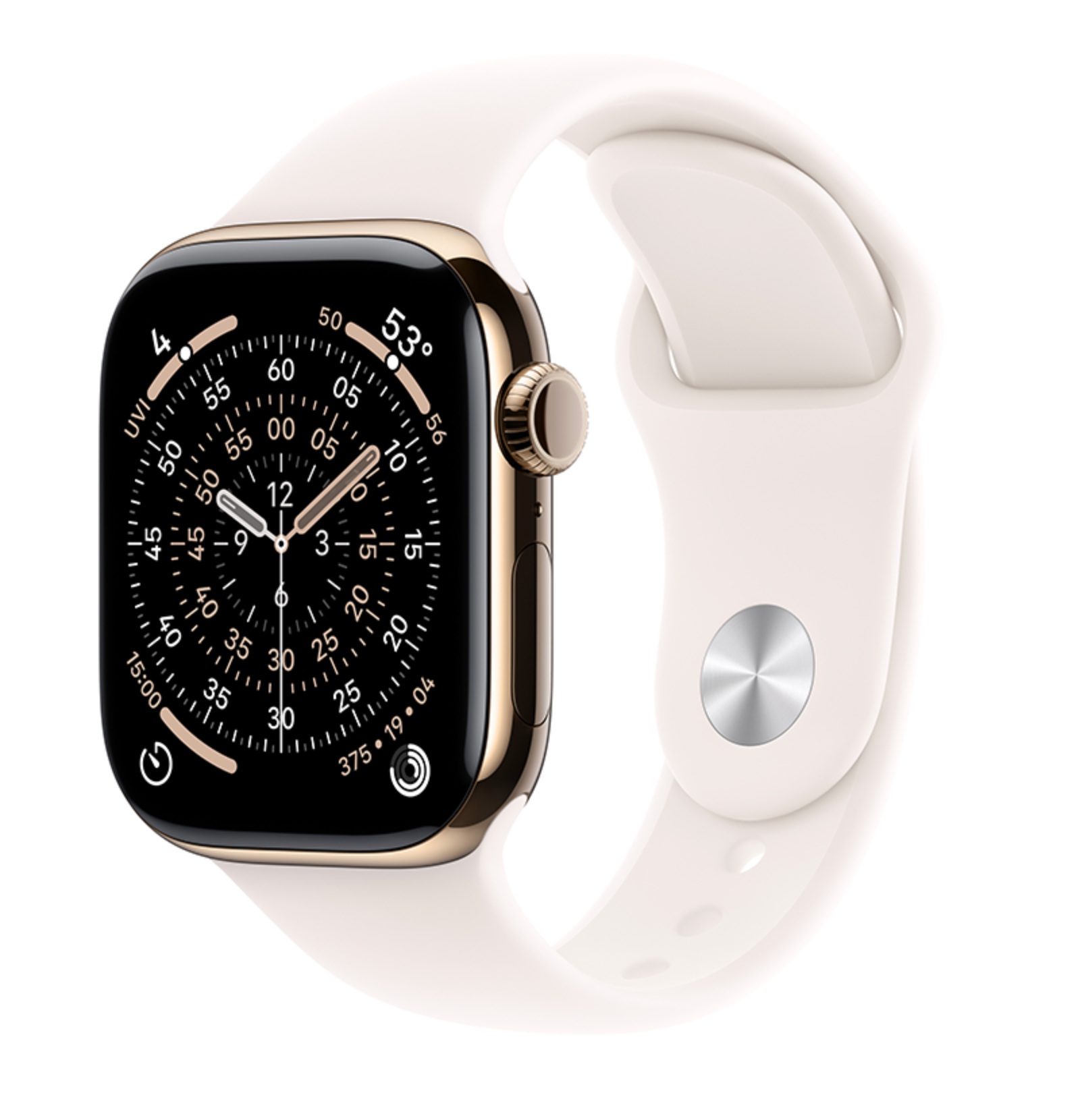 Apple Watch Series 11, 46mm, GPS + Cellular, Titanium, Sportbandje S/M, Goud (Roze)