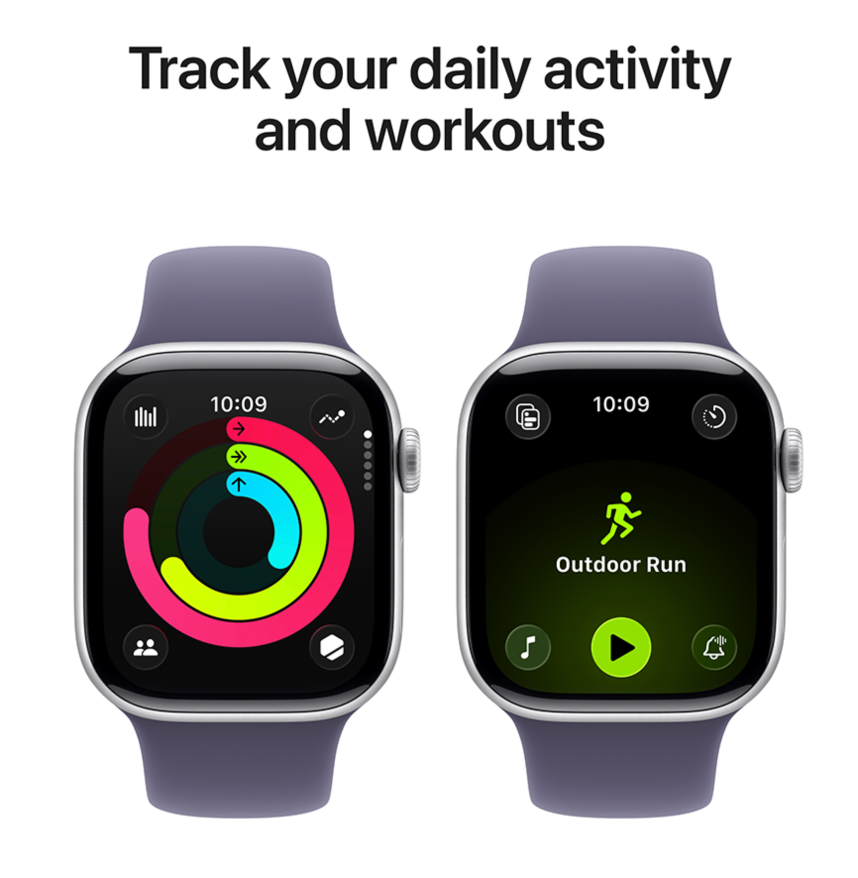 Apple Watch Series 11, 42mm GPS + Cellular Aluminium Sportbandje M/L, Zilver (Paars)