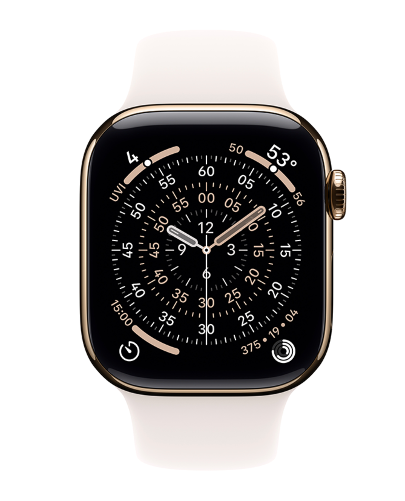 Apple Watch Series 11, 42mm, GPS + Cellular, Titanium, Sportbandje M/L, Goud (Roze)