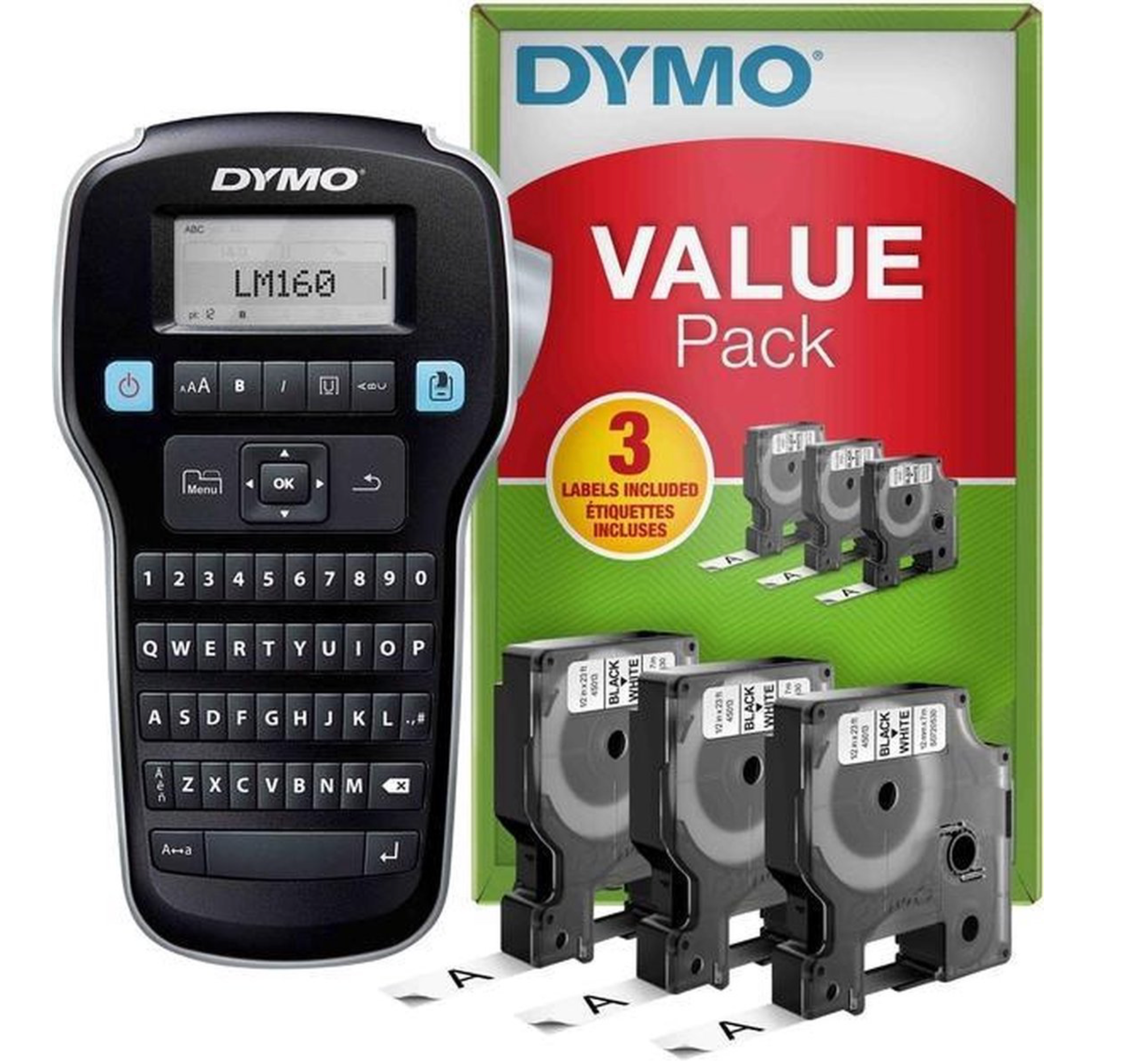 Dymo LabelManager 160 Value Pack: 3 x D1 tape, zwart op wit, 12 mm + 1 x LabelManager 160P, qwerty