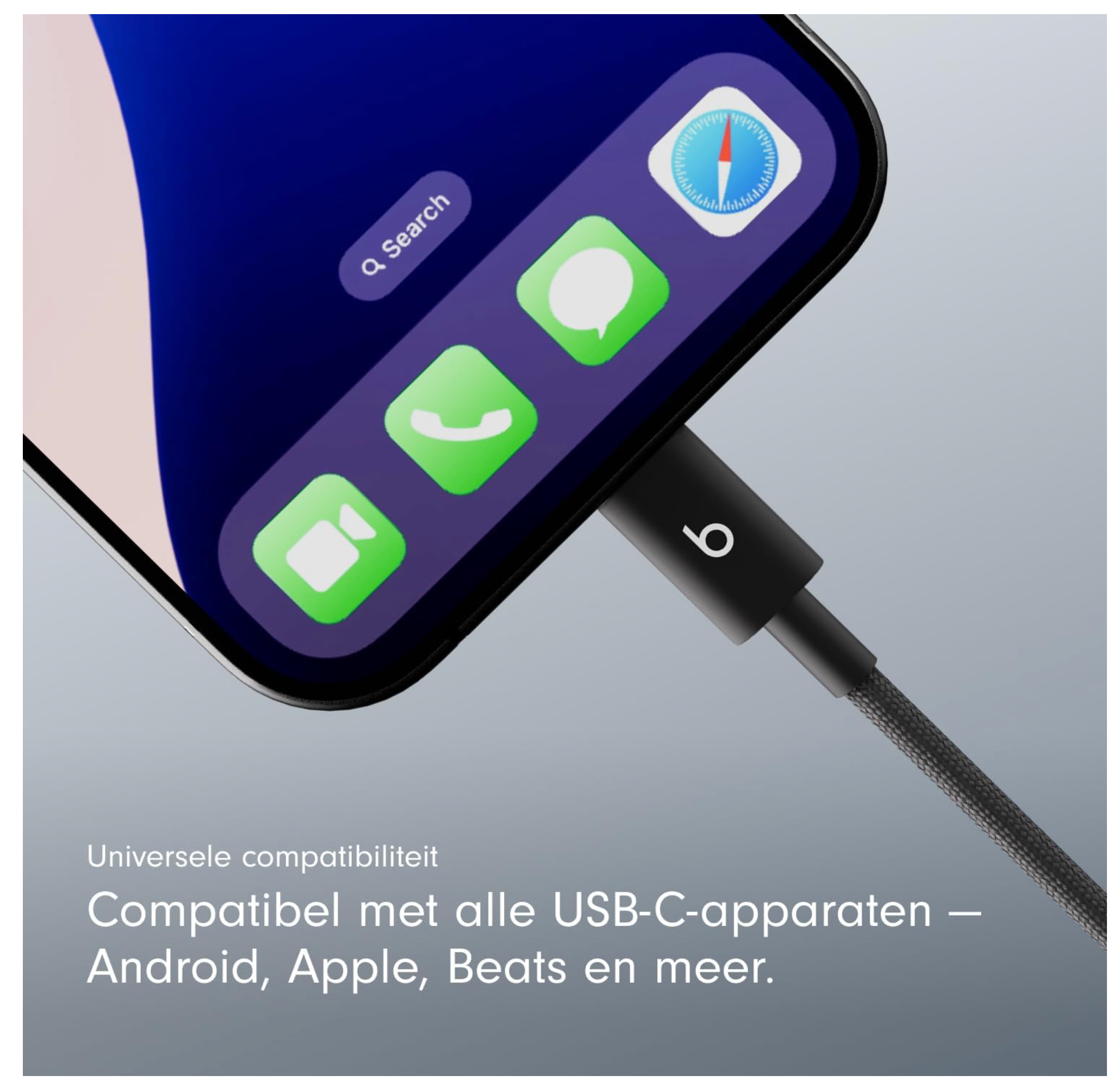 eats-kabel voor USB-C naar USB-C Geweven, snelladen, stevig ontwerp dat niet in de knoop raakt, compatibele oplader voor Apple- en Android-apparaten (1,5 m) zwart