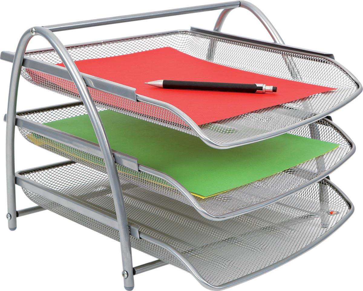 Alba set met 3 brievenbakjes in mesh metaal, voor ft A4, zilvergrijs