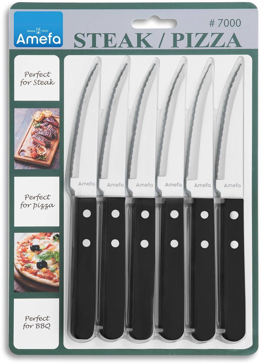 Amefa steakmes, zwart, blister van 6 stuks