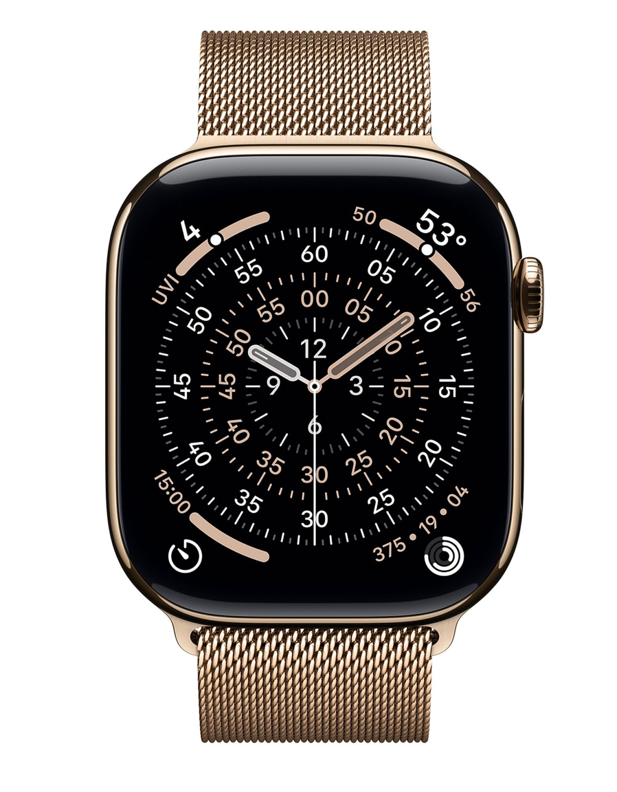 Apple Watch Series 11 46mm GPS + Cellular, Titanium, Milanees bandje S/M, Goud (Goud)