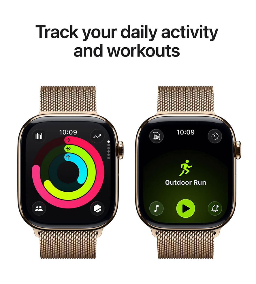 Apple Watch Series 11 46mm GPS + Cellular, Titanium, Milanees bandje S/M, Goud (Goud)