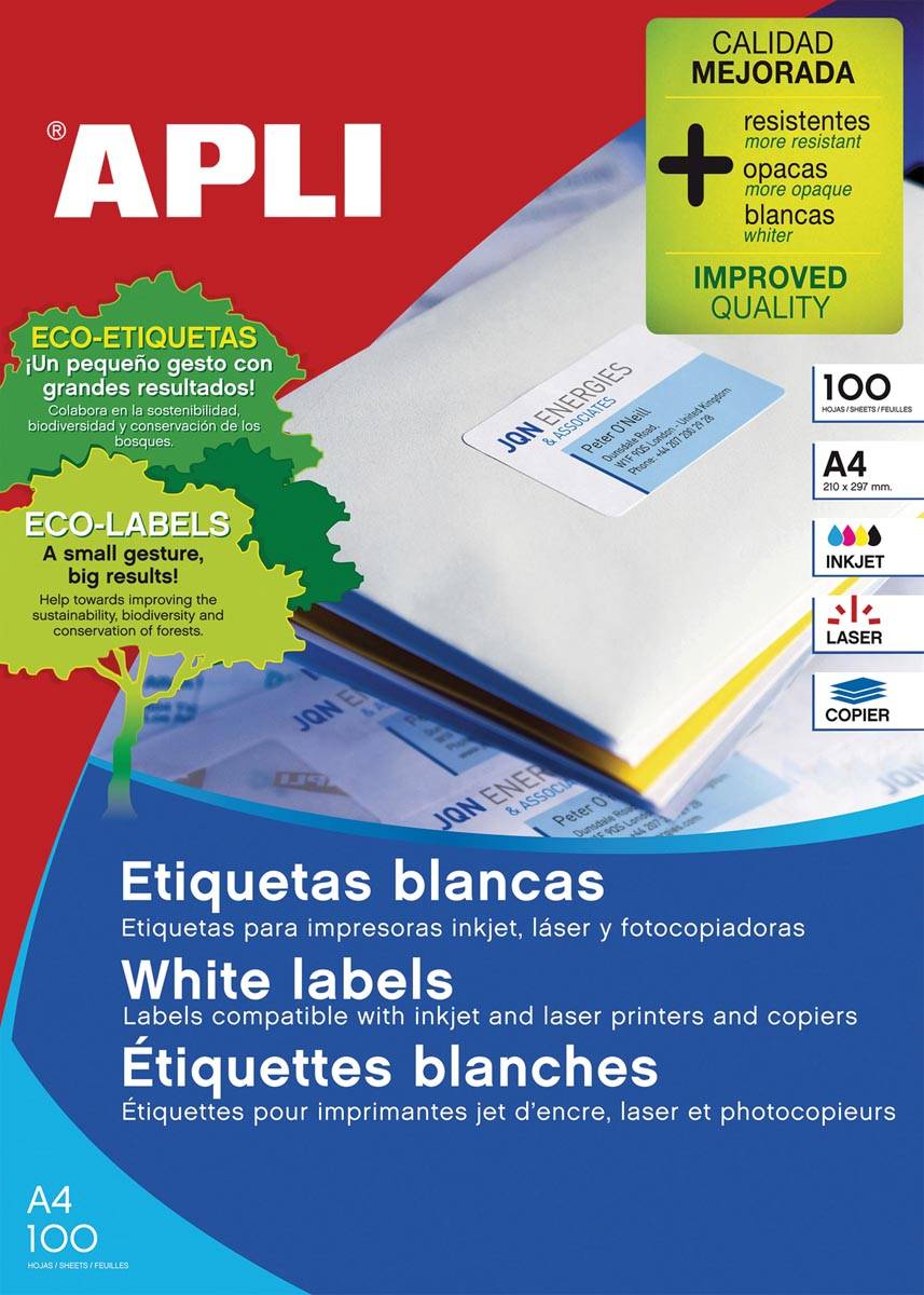 Apli witte etiketten ft 48,5 x 16,9 mm (b x h), 6.800 stuks, 68 per blad (1282)