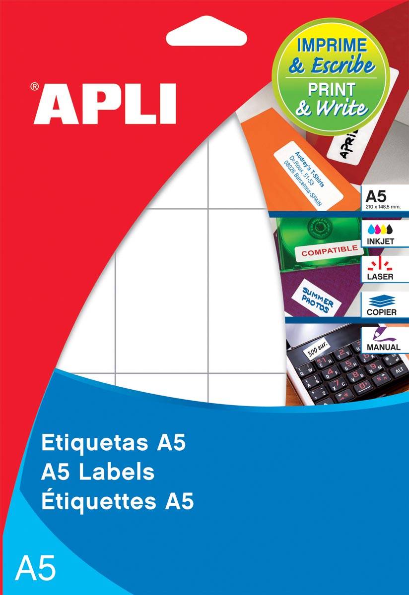 Apli witte etiketten Print & Write ft 20 x 50 mm (b x h), 420 stuks, 28 per blad (1867)