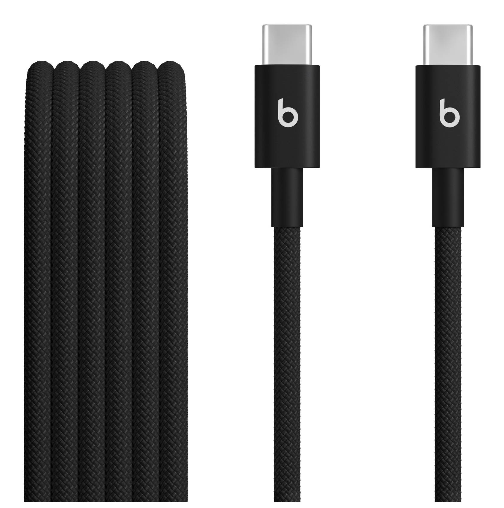 Beats-kabel voor USB-C naar USB-C Geweven, set van 2, snelladen, stevig ontwerp dat niet in de knoop raakt, compatibele oplader voor Apple- en Android-apparaten (1,5 m) - zinderend zwart