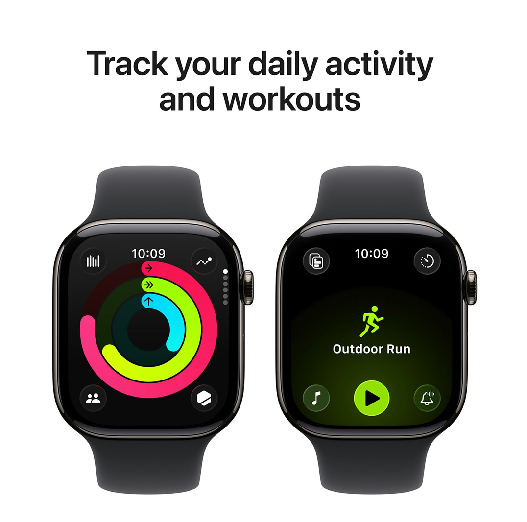 Apple Watch Series 11 GPS + Cellular - 46mm Titanium Case - Black Sport Band S/M Smartwatch Slate