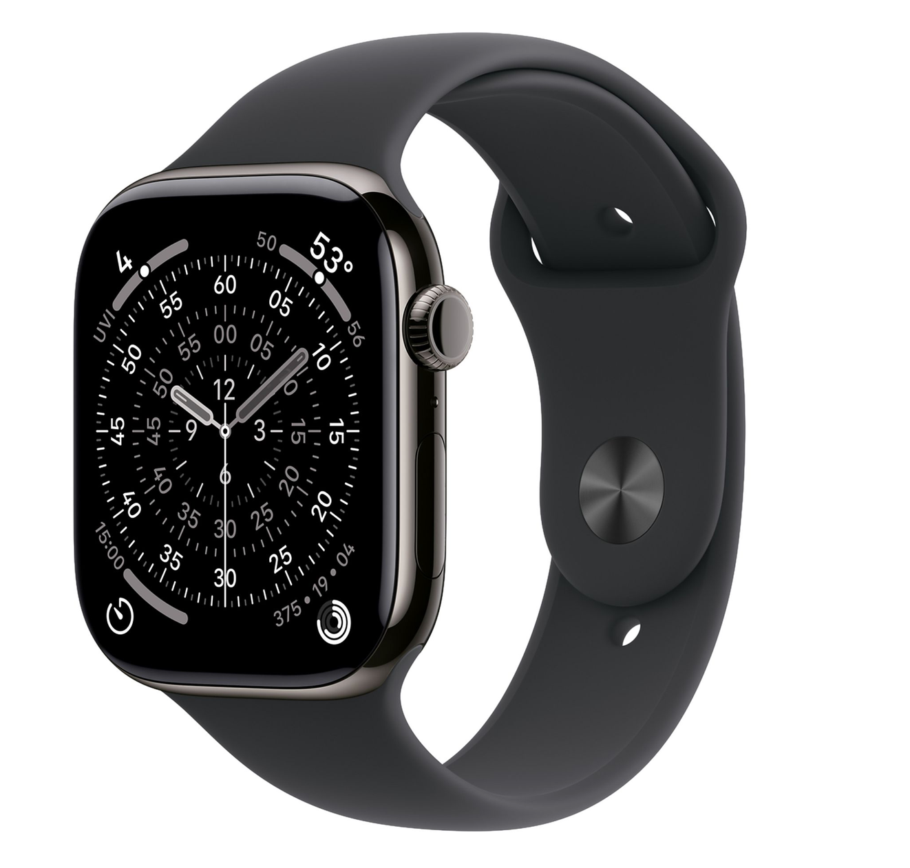 Apple Watch Series 11 GPS + Cellular - 46mm Titanium Case - Black Sport Band S/M Smartwatch Slate