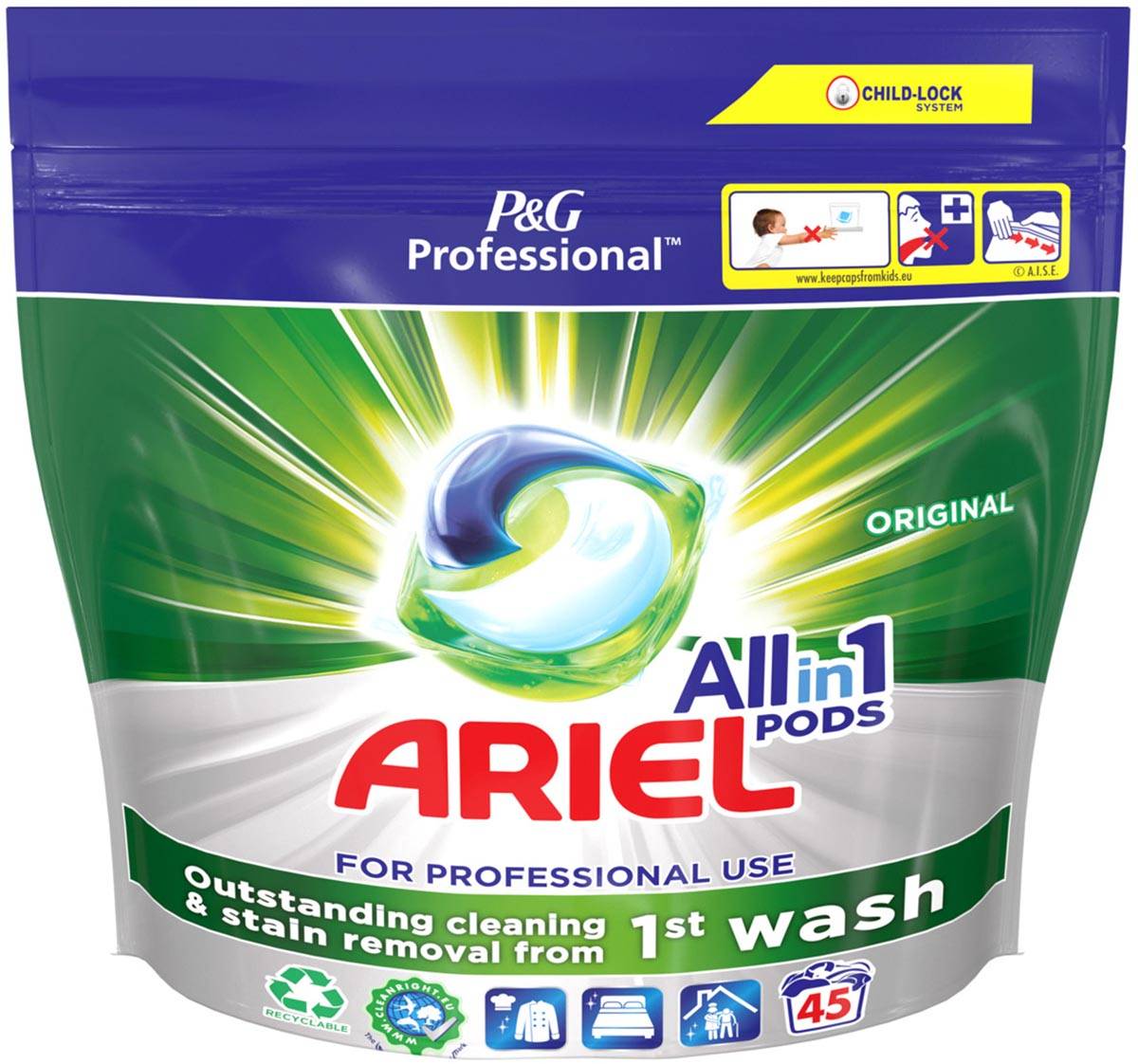 Ariel Professional wasmiddel All-in-1 Regular, pak van 45 capsules