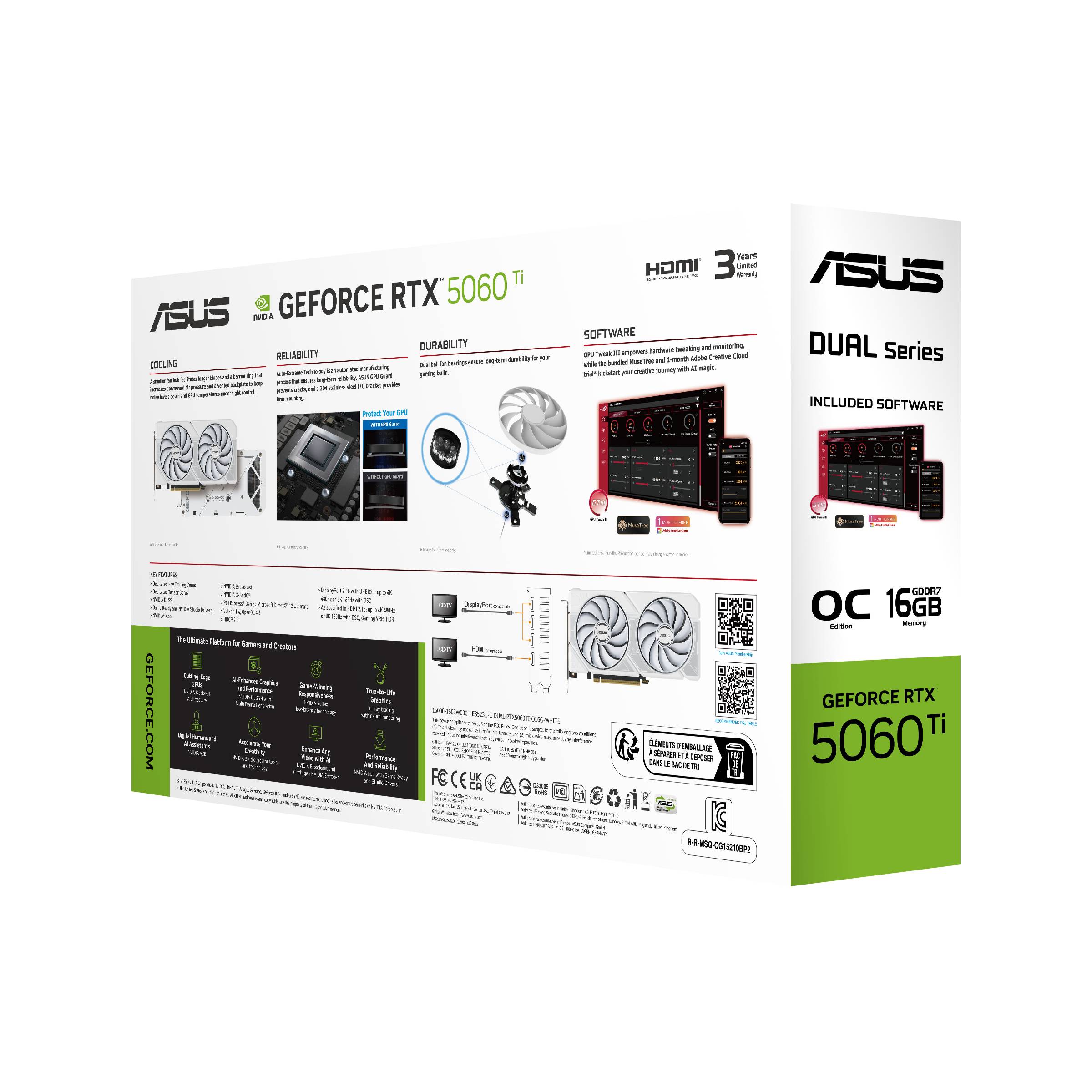 ASUS Dual -RTX5060TI-O16G-WHITE NVIDIA GeForce RTX 5060 Ti 16 GB GDDR7