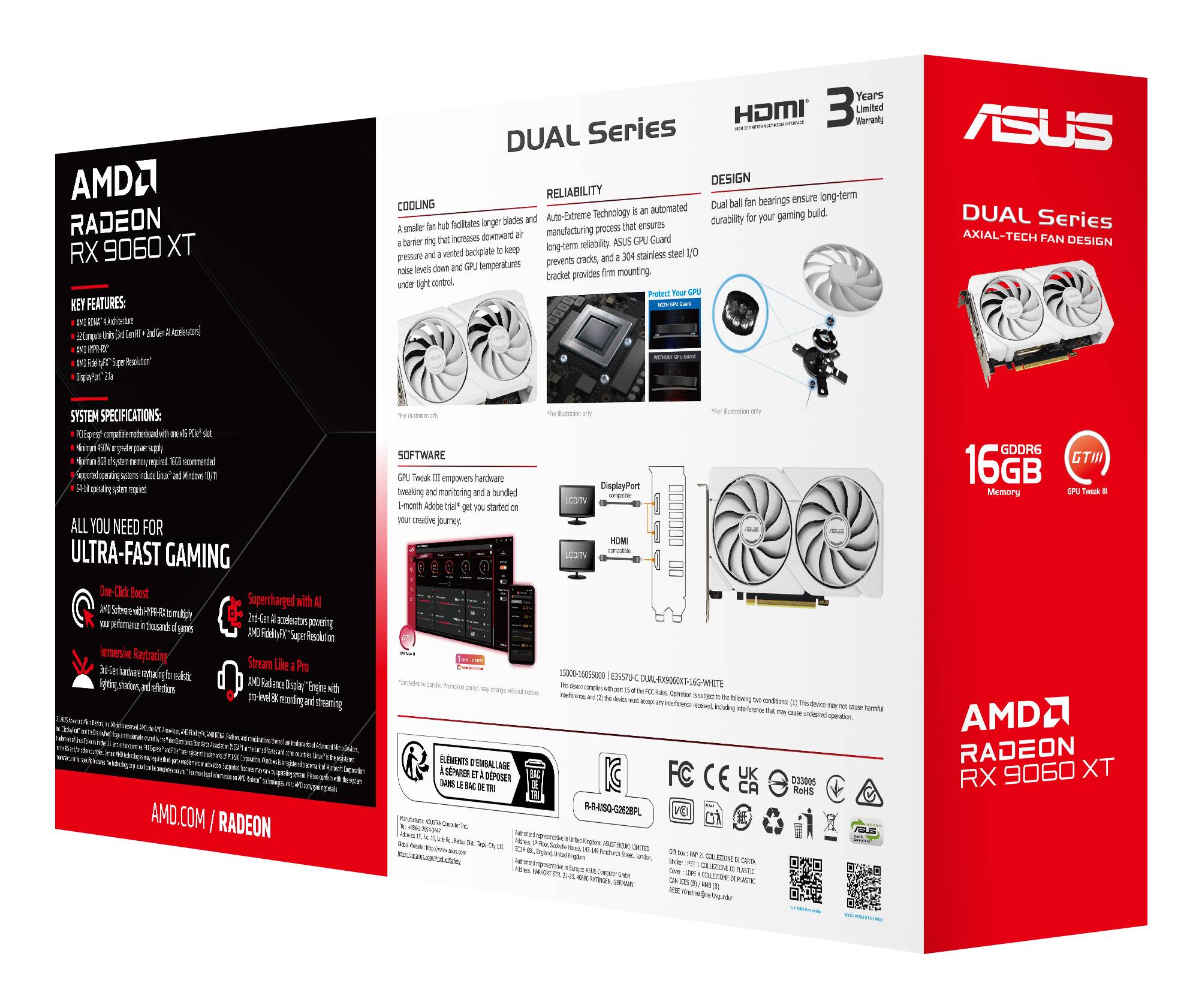 ASUS Dual -RX9060XT-16G-WHITE AMD Radeon RX 9060 XT 16 GB GDDR6