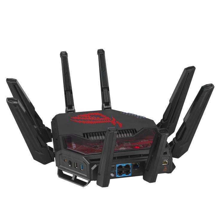 ASUS ROG Rapture GT-BE19000 draadloze router Multi-Gigabit Ethernet Tri-band (2,4 GHz / 5 GHz / 6 GHz) Zwart, Rood