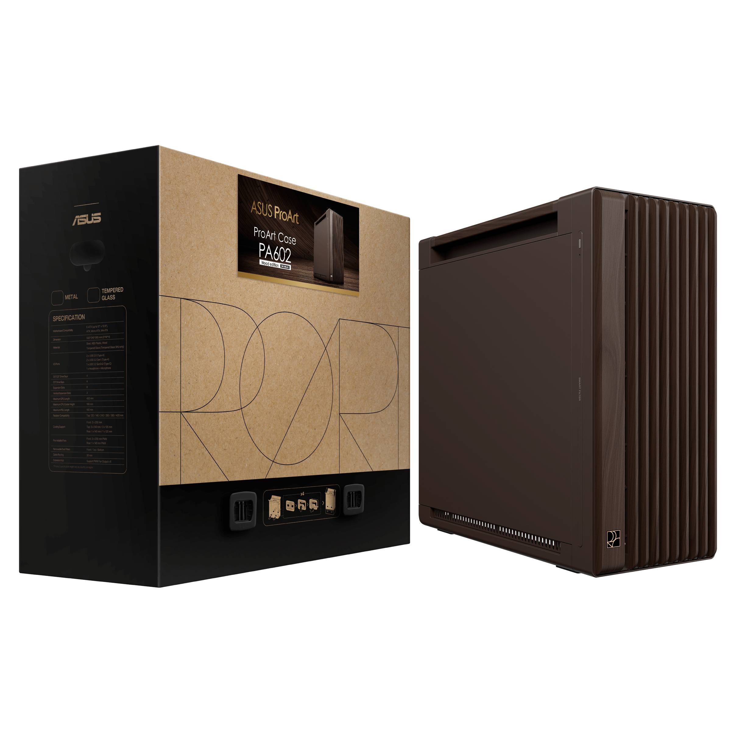 ASUS ProArt PA602 Wood Edition Retro Brown - Metal Panel Midi Tower Bruin