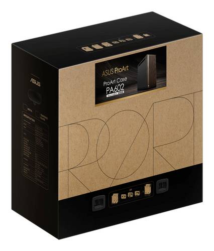 ASUS ProArt PA602 Wood Edition Modern Black - Metal Panel Midi Tower Zwart, Hout