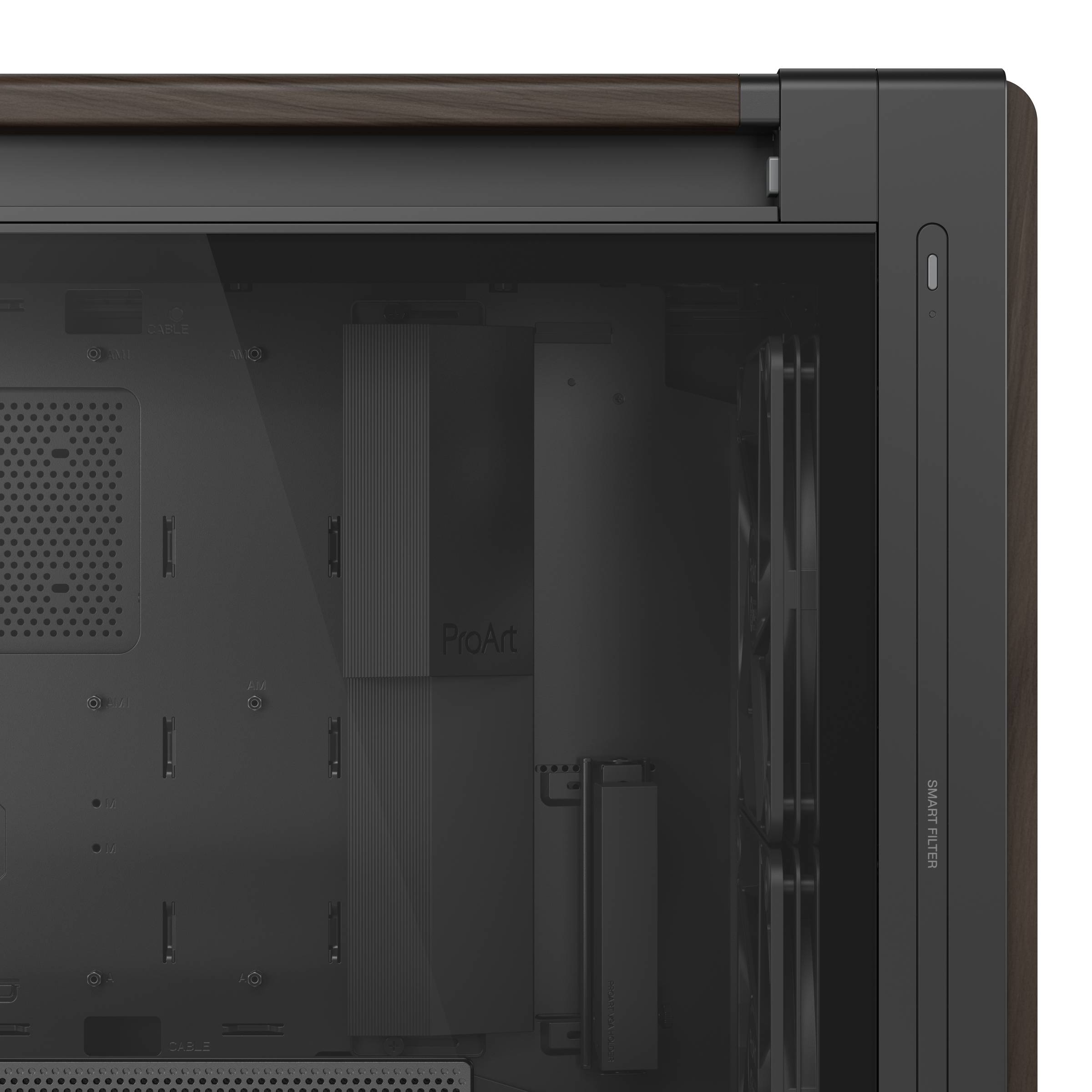 ASUS ProArt PA602 Wood Edition Modern Black - Tempered Glass Panel Midi Tower Zwart, Hout