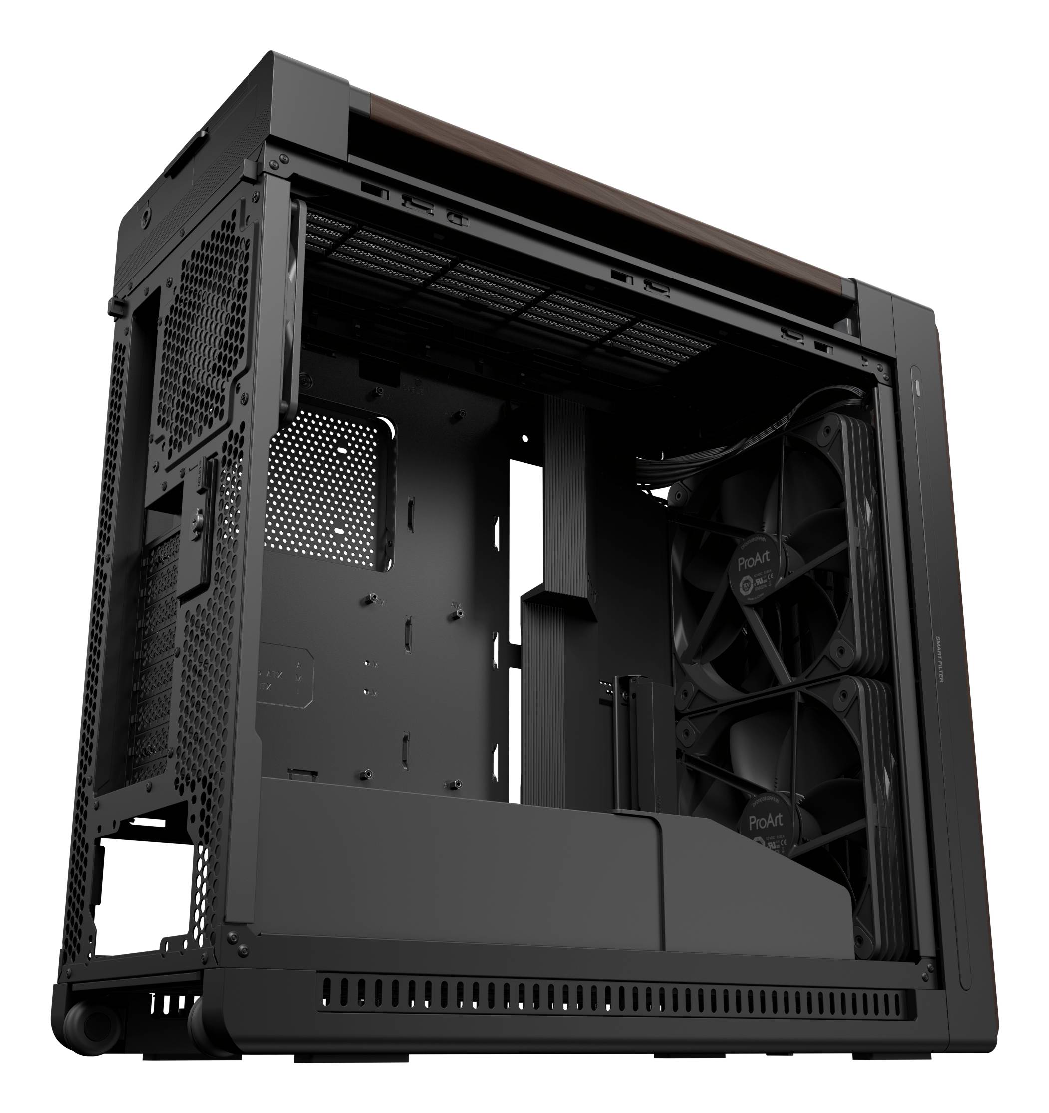 ASUS ProArt PA602 Wood Edition Modern Black - Tempered Glass Panel Midi Tower Zwart, Hout