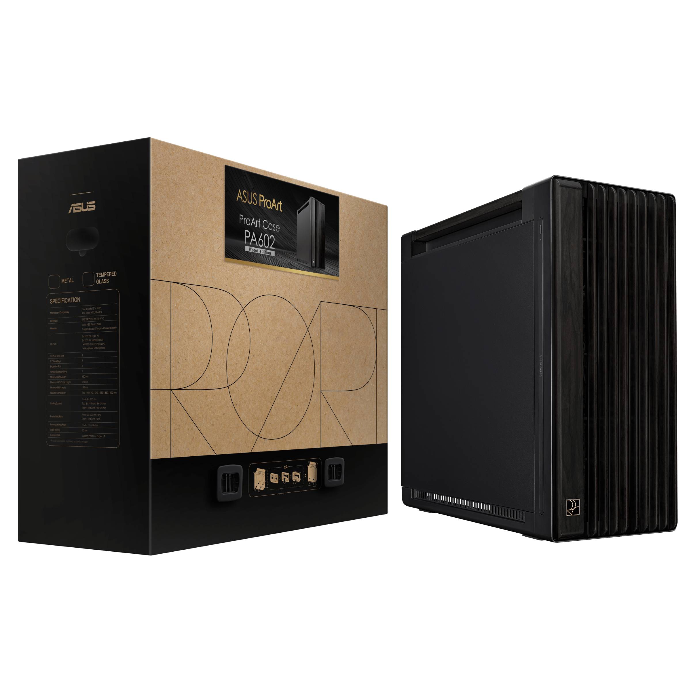 ASUS ProArt PA602 Wood Edition – Metal Panel Midi Tower Zwart